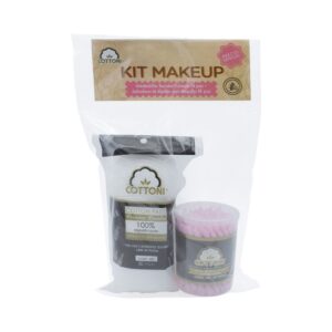 KIT MAKEUP - ALMOHADILLAS FACIALES - NEGRA - ROUNDED COLORS - 50 Pz Y APLICADOR PARA MAQUILLAR - PALILLO DE PAPEL NEGRO - 80 Pz