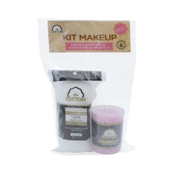 KIT MAKEUP - ALMOHADILLAS FACIALES - NEGRA - ROUNDED COLORS - 50 Pz Y APLICADOR PARA MAQUILLAR - PALILLO DE PAPEL NEGRO - 80 Pz