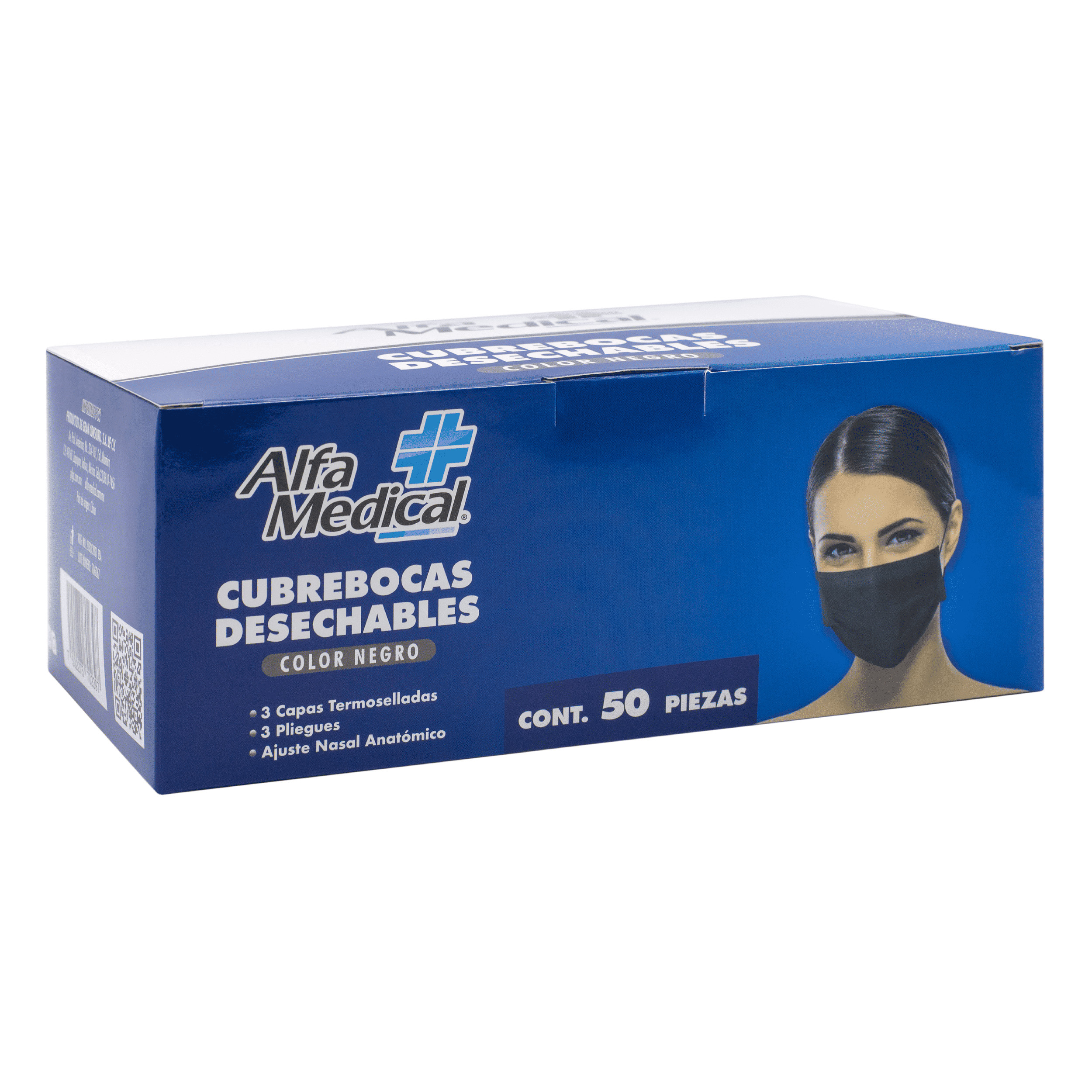 CUBREBOCAS DESECHABLE - TRES CAPAS - ADULTO COLOR NEGRO - Caja 50 pz
